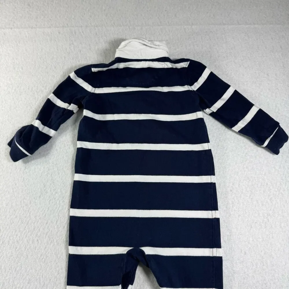 Ralph Lauren 12M Baby Striped Cotton Jersey Rugby Coverall Classic Polo